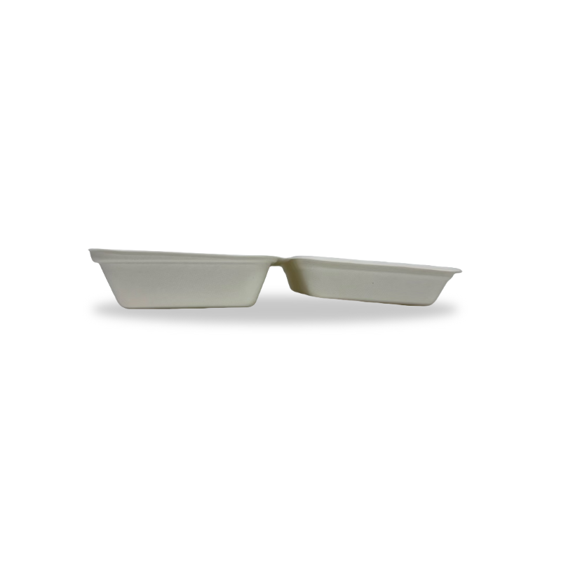 1000ml 2-Cell Sugarcane Clamshell Takeaway Container (500 Pack) – Compostable, Microwave & Freezer Safe
